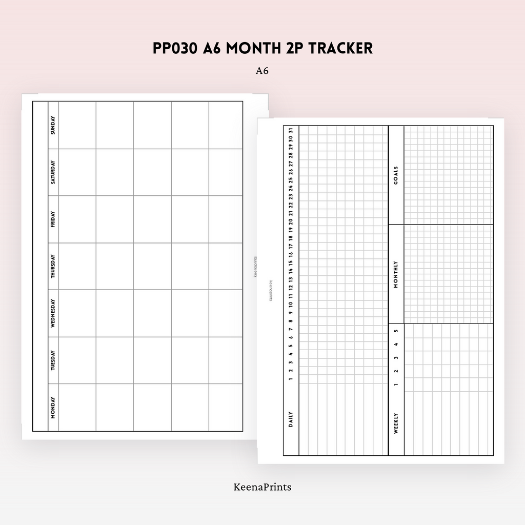 PP030 | MONTHLY, WEEKLY AND DAILY TRACKER PLANNER PRINTABLE INSERT
