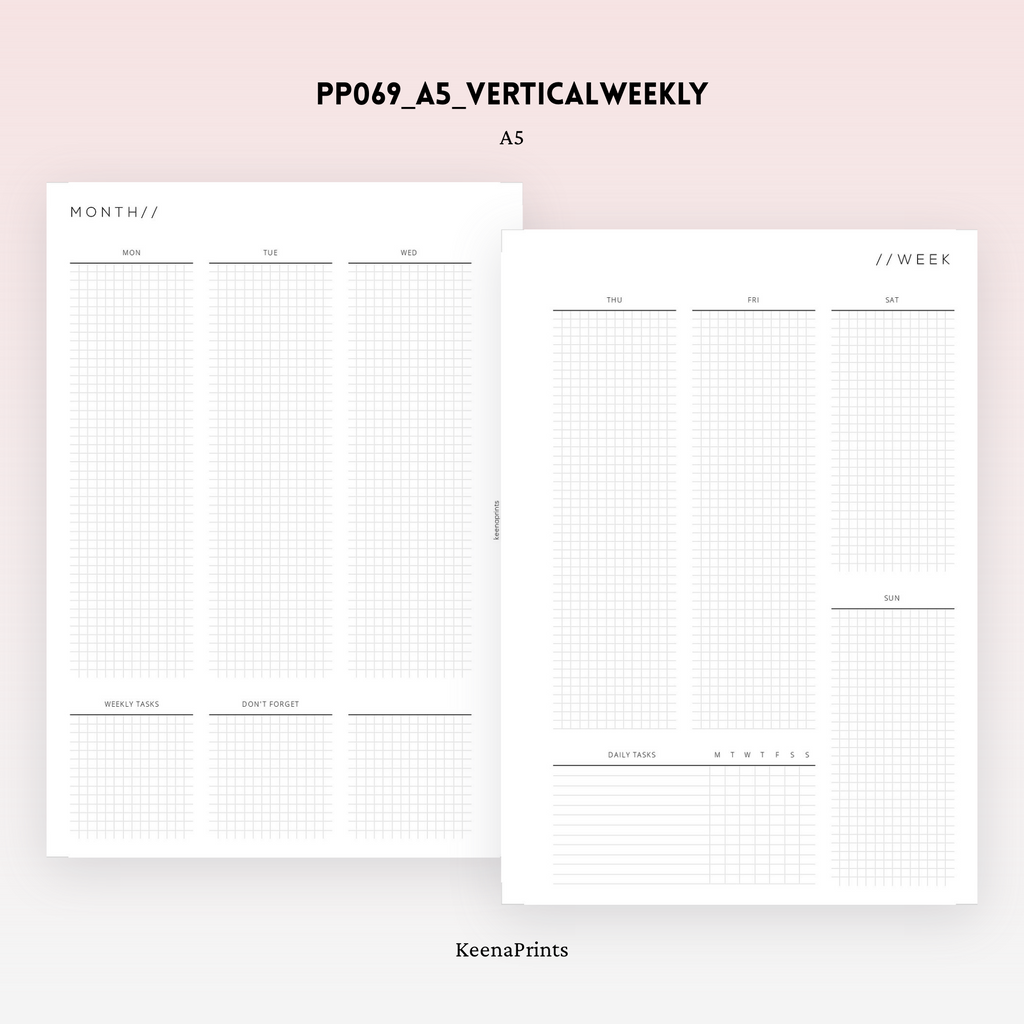 PP069 | MINIMAL VERTICAL WEEKLY PLANNER PRINTABLE INSERT