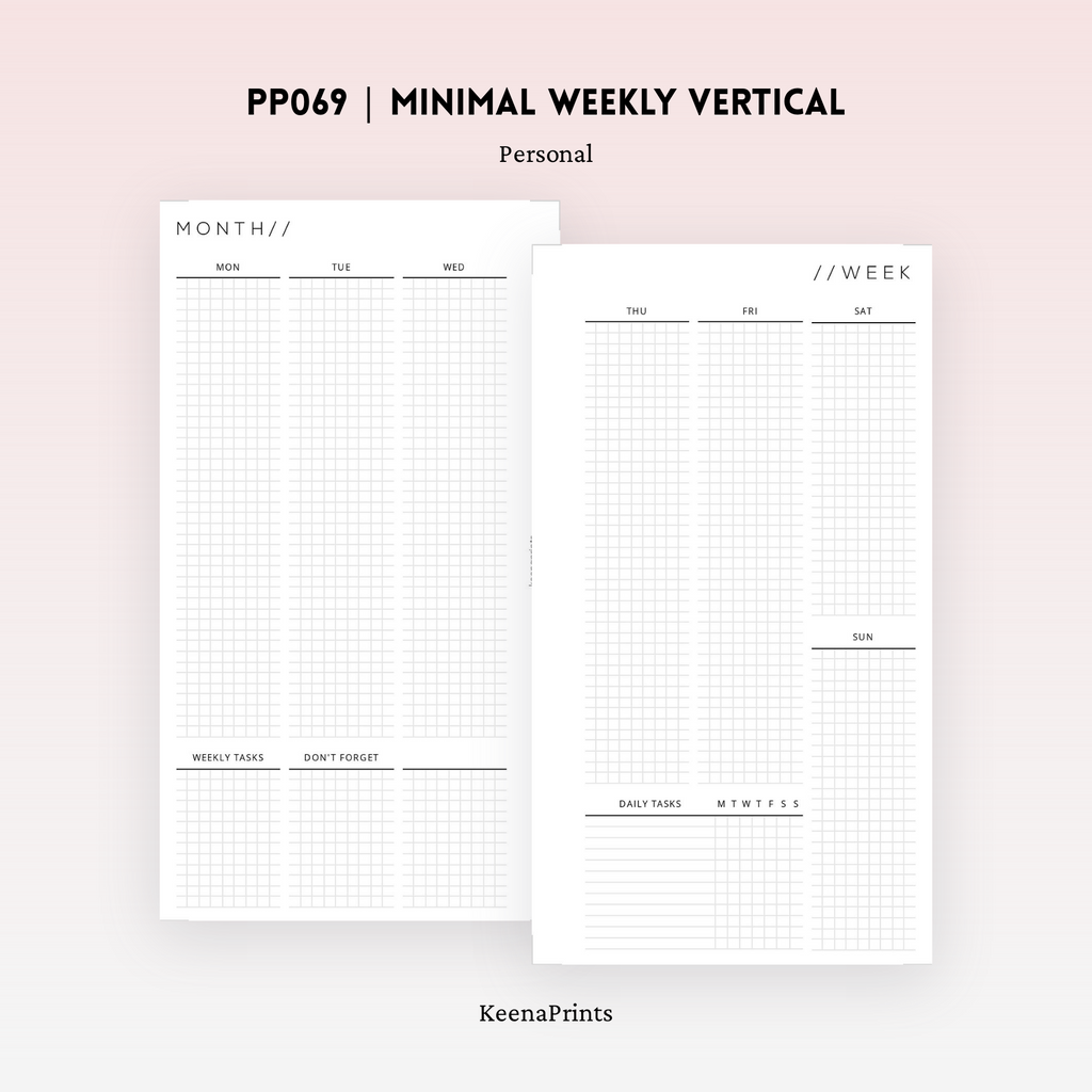 PP069 | MINIMAL VERTICAL WEEKLY PLANNER PRINTABLE INSERT