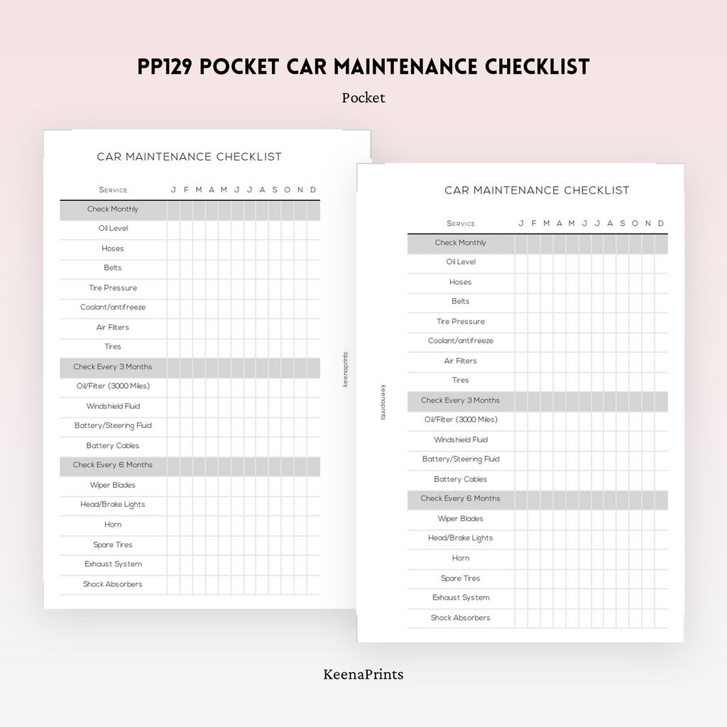 PP129 | CAR MAINTENANCE CHECKLIST PLANNER PRINTABLE INSERT