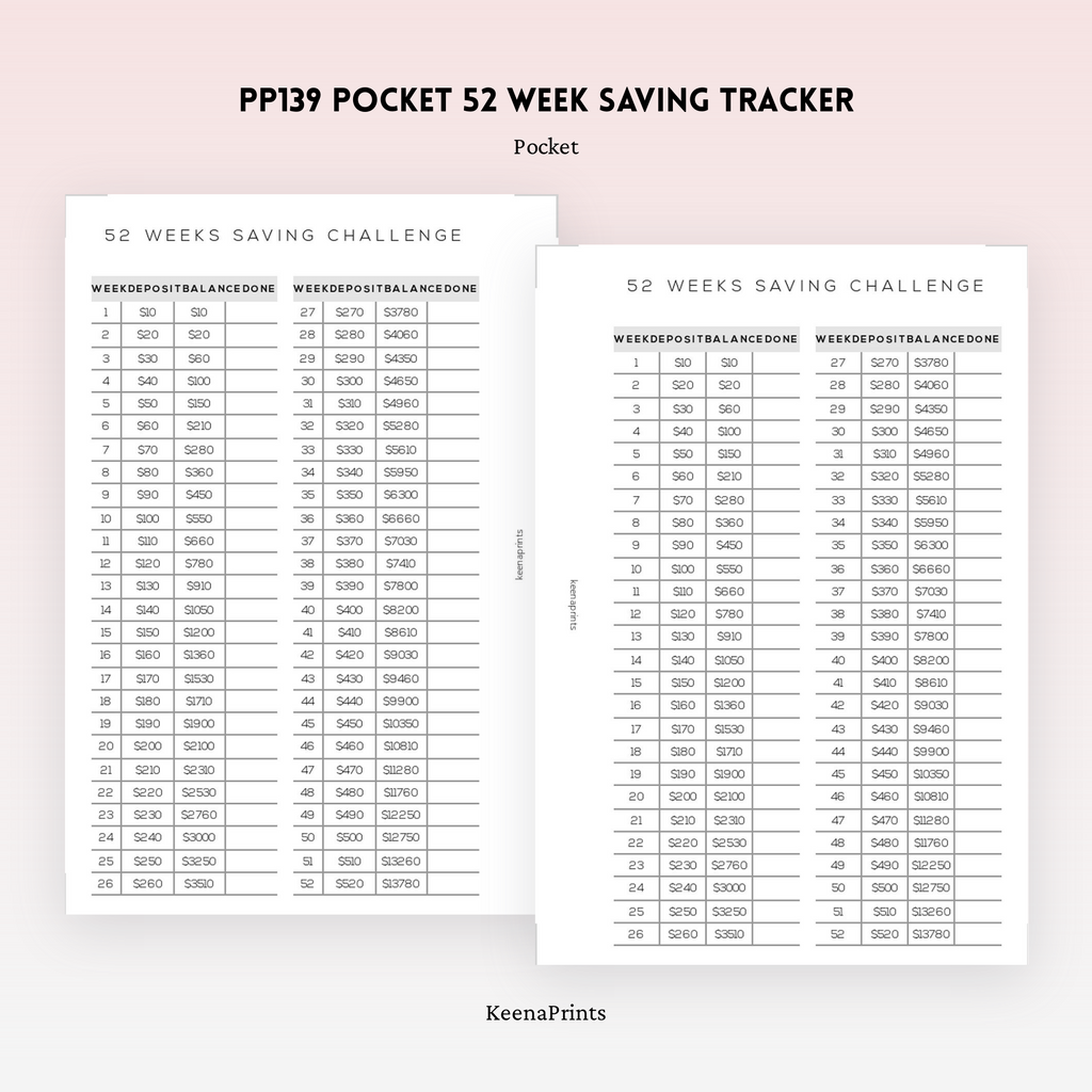 PP139 | 52 WEEKS SAVING CHALLENGE PLANNER PRINTABLE INSERT