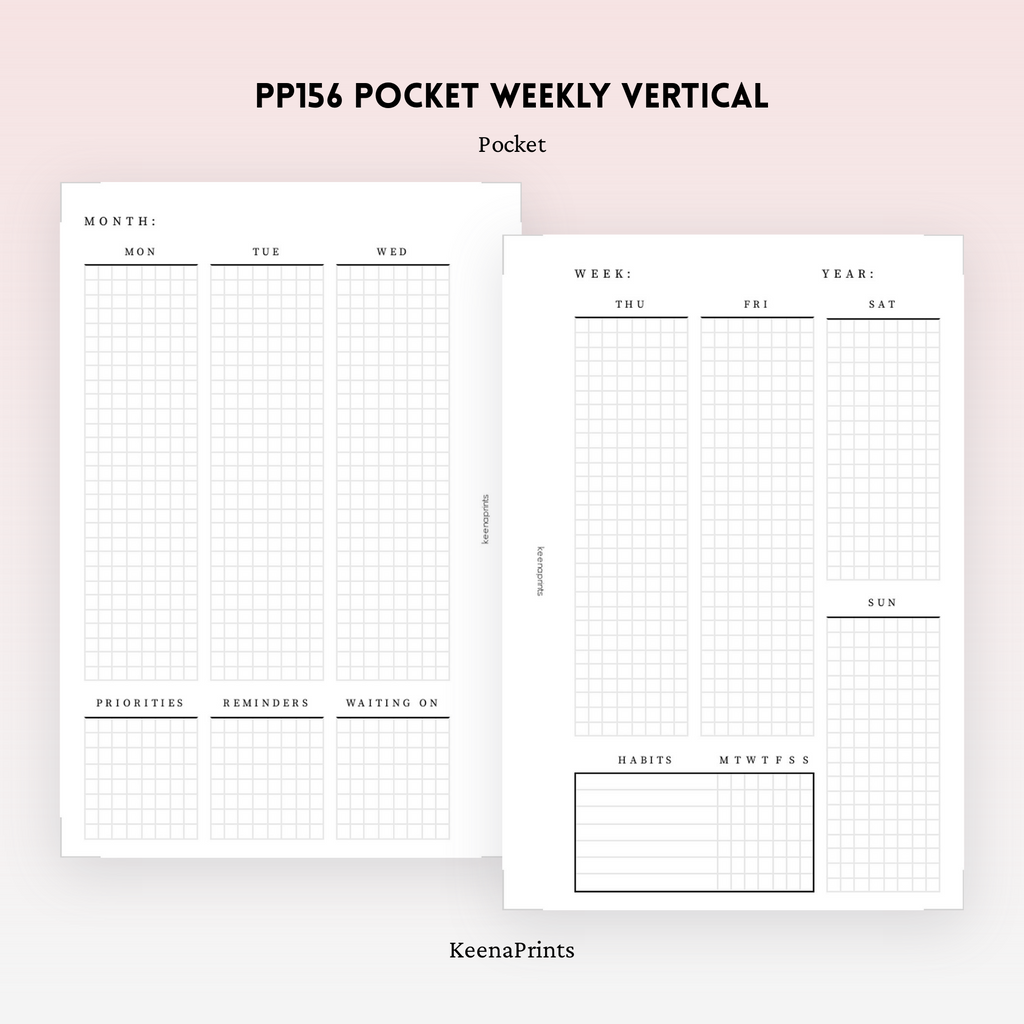 PP156 | MINIMAL VERTICAL WEEKLY PLANNER PRINTABLE INSERT