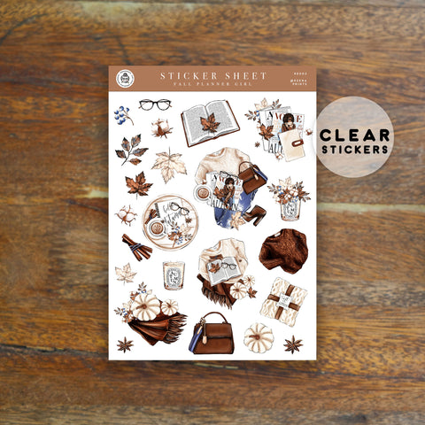 FALL PLANNER GIRL DECO CLEAR STICKERS - RE008