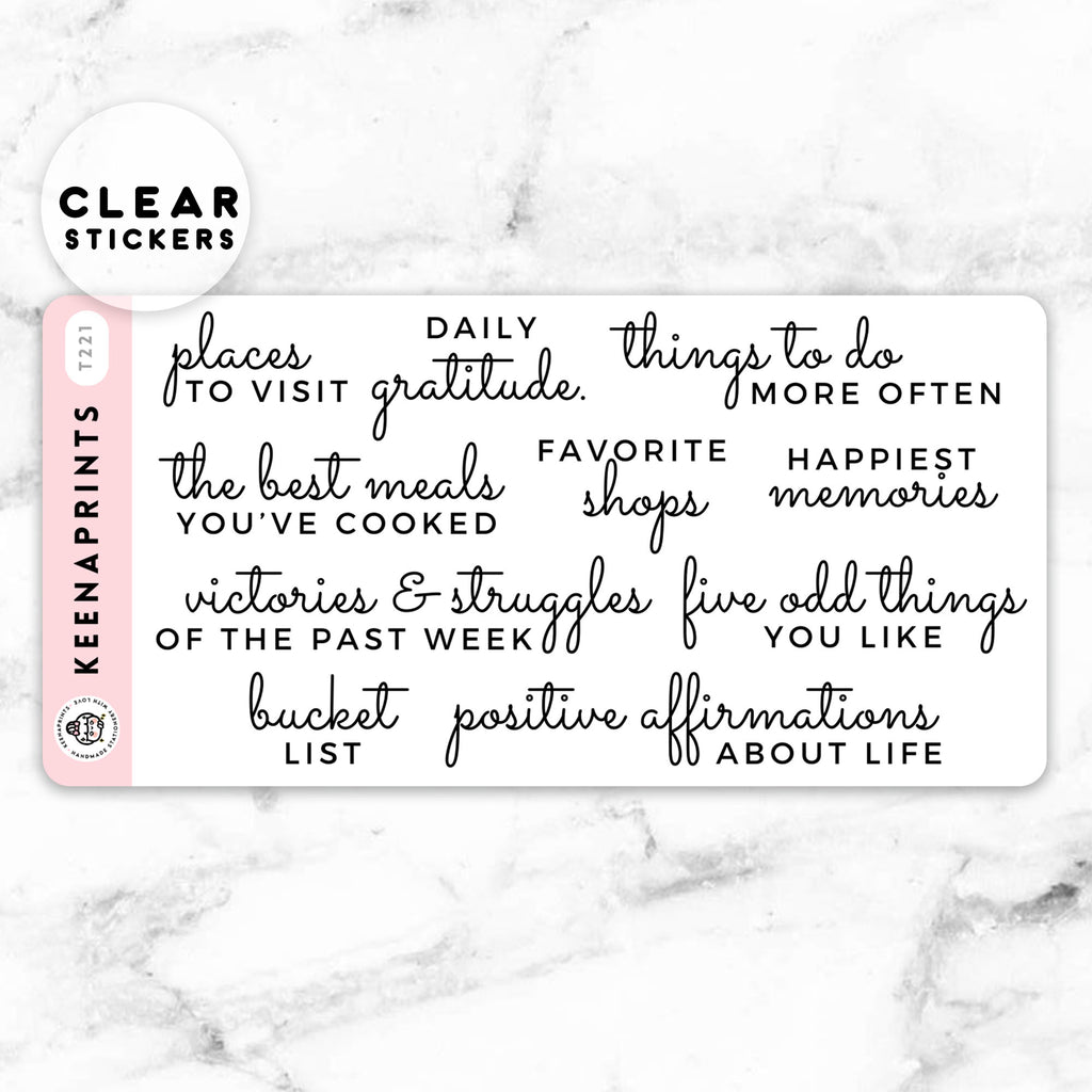 JOURNALING PROMPTS CLEAR STICKERS FUNCTIONAL | T220 T221