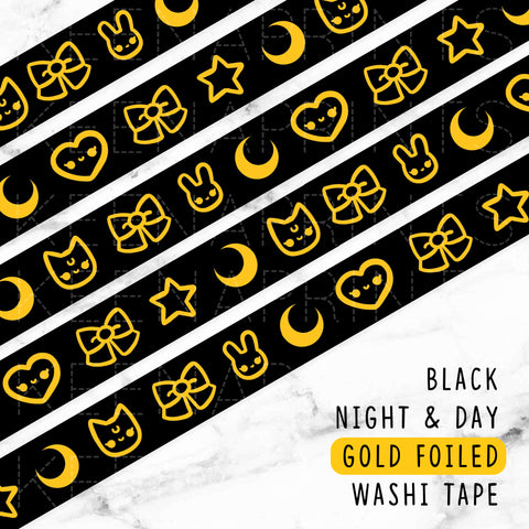 BLACK NIGHT & DAY SILVER FOILED DREAMS WASHI TAPE - WT058