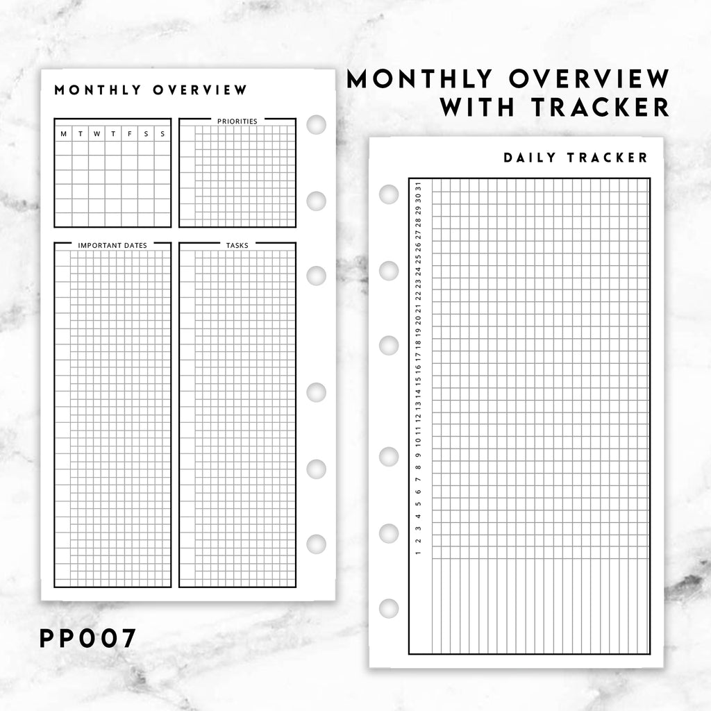PP007 | MONTHLY OVERVIEW WITH TRACKER PLANNER PRINTABLE INSERT