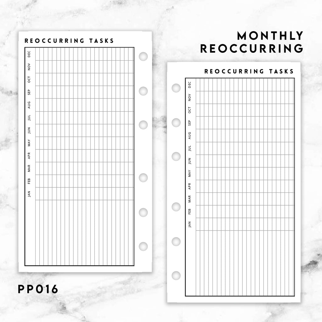 PP016 | REOCCURRING MONTHLY TASKS PLANNER PRINTABLE INSERT