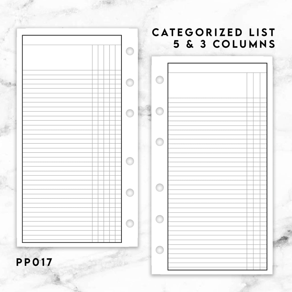 PP017 | CATEGORIZED LIST PLANNER PRINTABLE INSERT INSERT