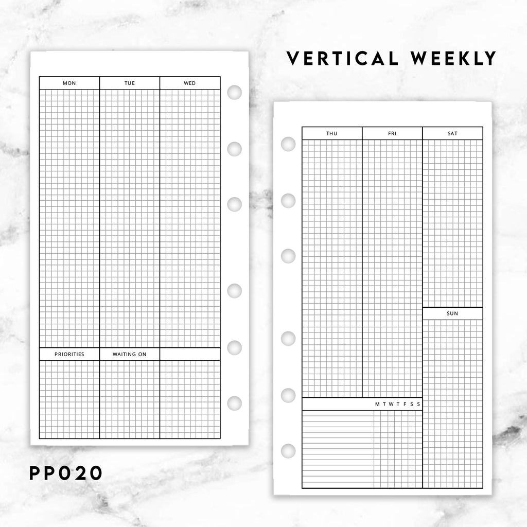 PP020 | VERTICAL WEEKLY PLANNER PRINTABLE INSERT
