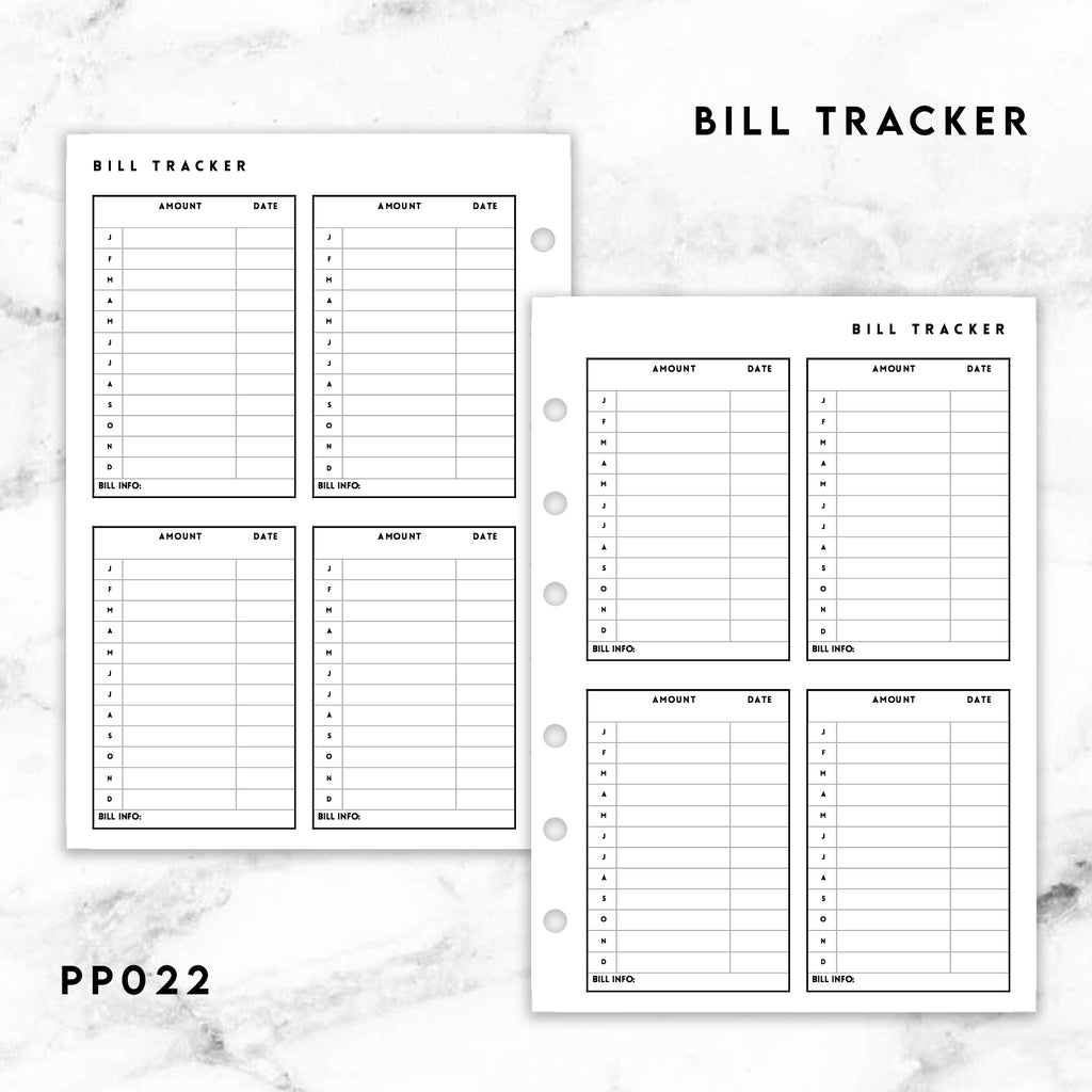 PP022 | BILLS TRACKER PLANNER PRINTABLE INSERT