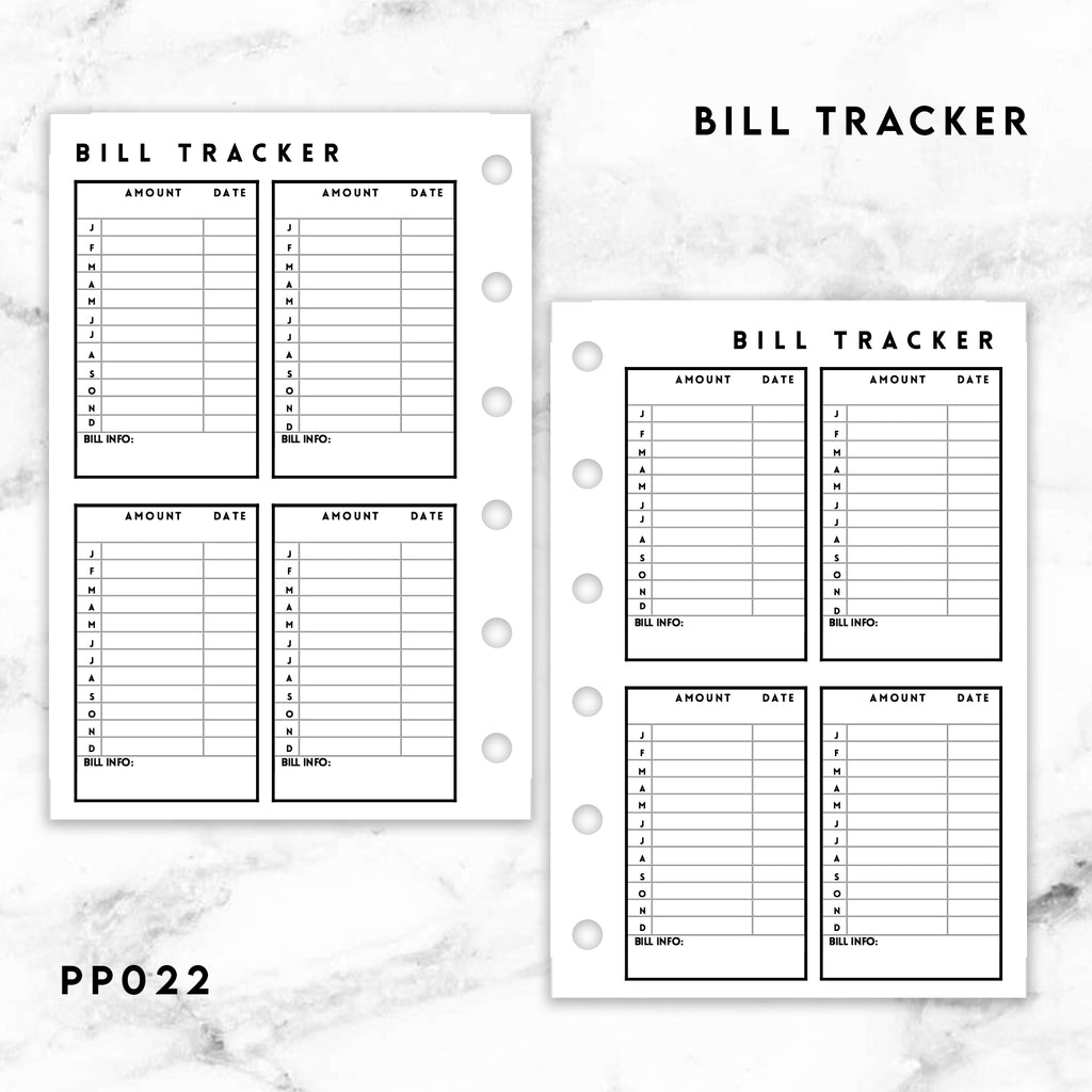 PP022 | BILLS TRACKER PLANNER PRINTABLE INSERT