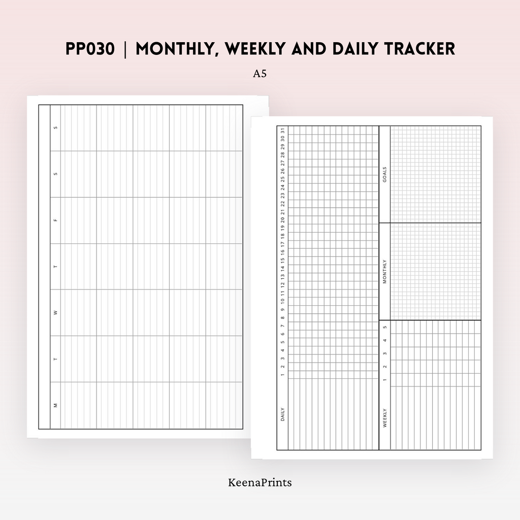 PP030 | MONTHLY, WEEKLY AND DAILY TRACKER PLANNER PRINTABLE INSERT