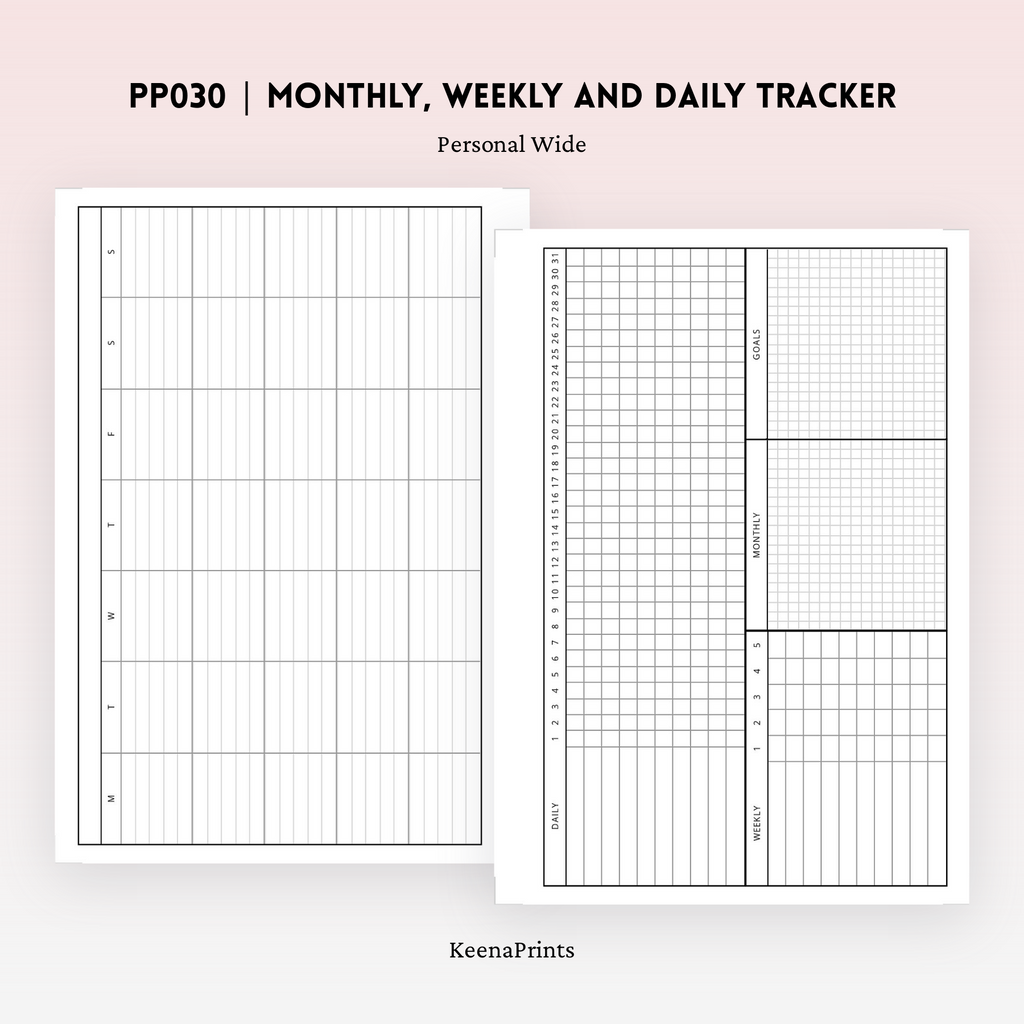 PP030 | MONTHLY, WEEKLY AND DAILY TRACKER PLANNER PRINTABLE INSERT