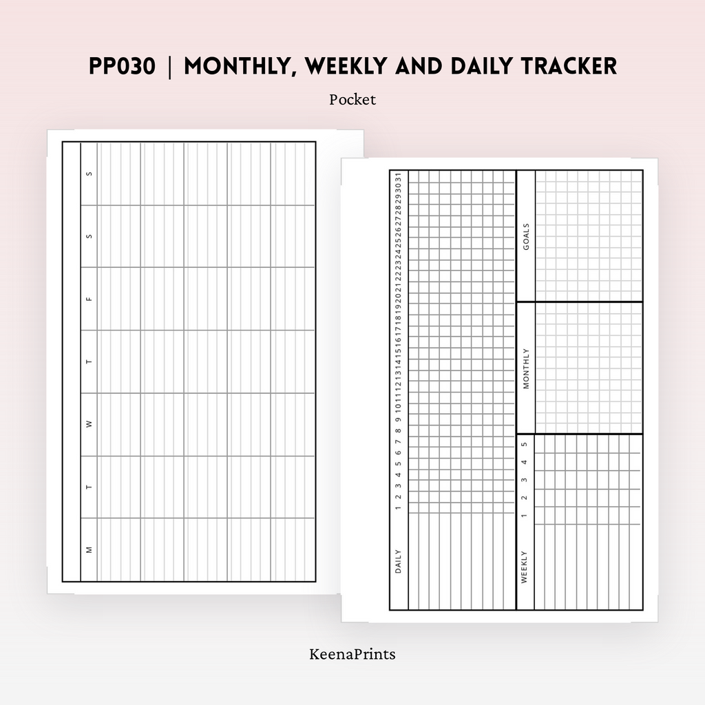 PP030 | MONTHLY, WEEKLY AND DAILY TRACKER PLANNER PRINTABLE INSERT
