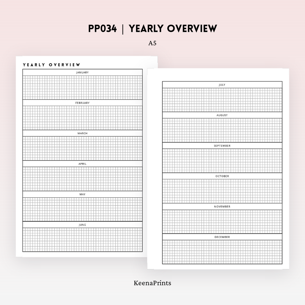 PP034 | YEARLY OVERVIEW PLANNER PRINTABLE INSERT