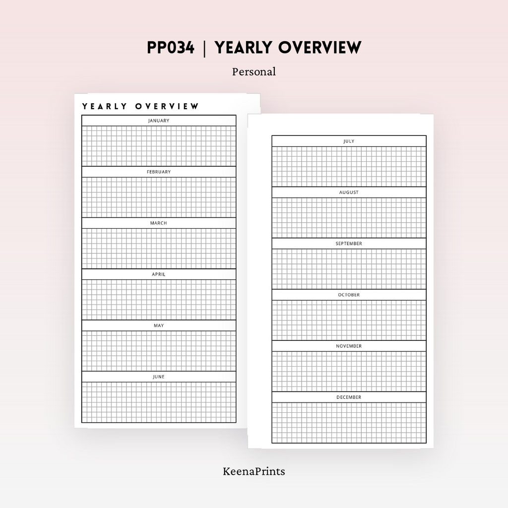 PP034 | YEARLY OVERVIEW PLANNER PRINTABLE INSERT