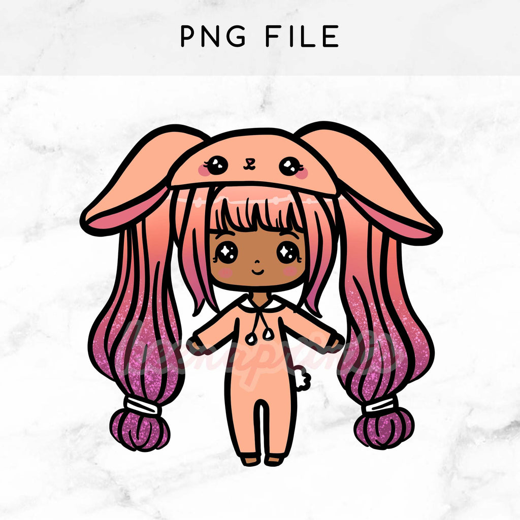 PEACH BUNNY LOLITA CHIBI PRINTABLE CLIP ART - KeenaPrints planner stickers bullet journal diary sticker emoji stationery kawaii cute creative planner