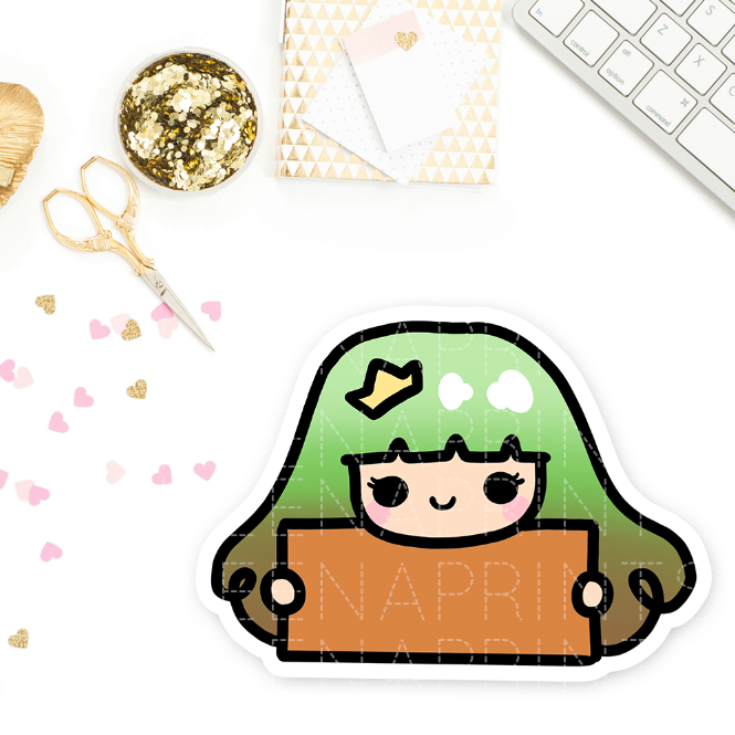 GREEN FALL PRINCESS PRE-MADE CHIBI PRINTABLE CLIP ART - KeenaPrints planner stickers bullet journal diary sticker emoji stationery kawaii cute creative planner