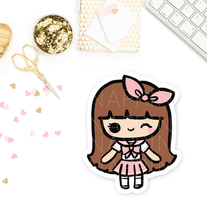 SCHOOL GIRL KEENACHI CHIBI PRINTABLE CLIP ART - KeenaPrints planner stickers bullet journal diary sticker emoji stationery kawaii cute creative planner