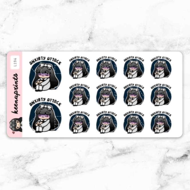 ANXIETY ATTACK STICKERS LOLA - L194 - KeenaPrints planner stickers bullet journal diary sticker emoji stationery kawaii cute creative planner