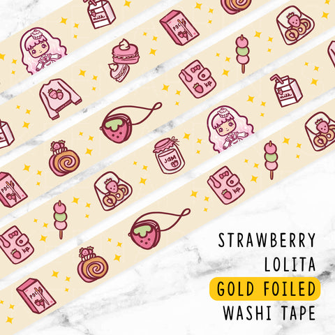 STRAWBERRY DECO LOLITA GOLD FOILED WASHI TAPE - WT066 - 15mm