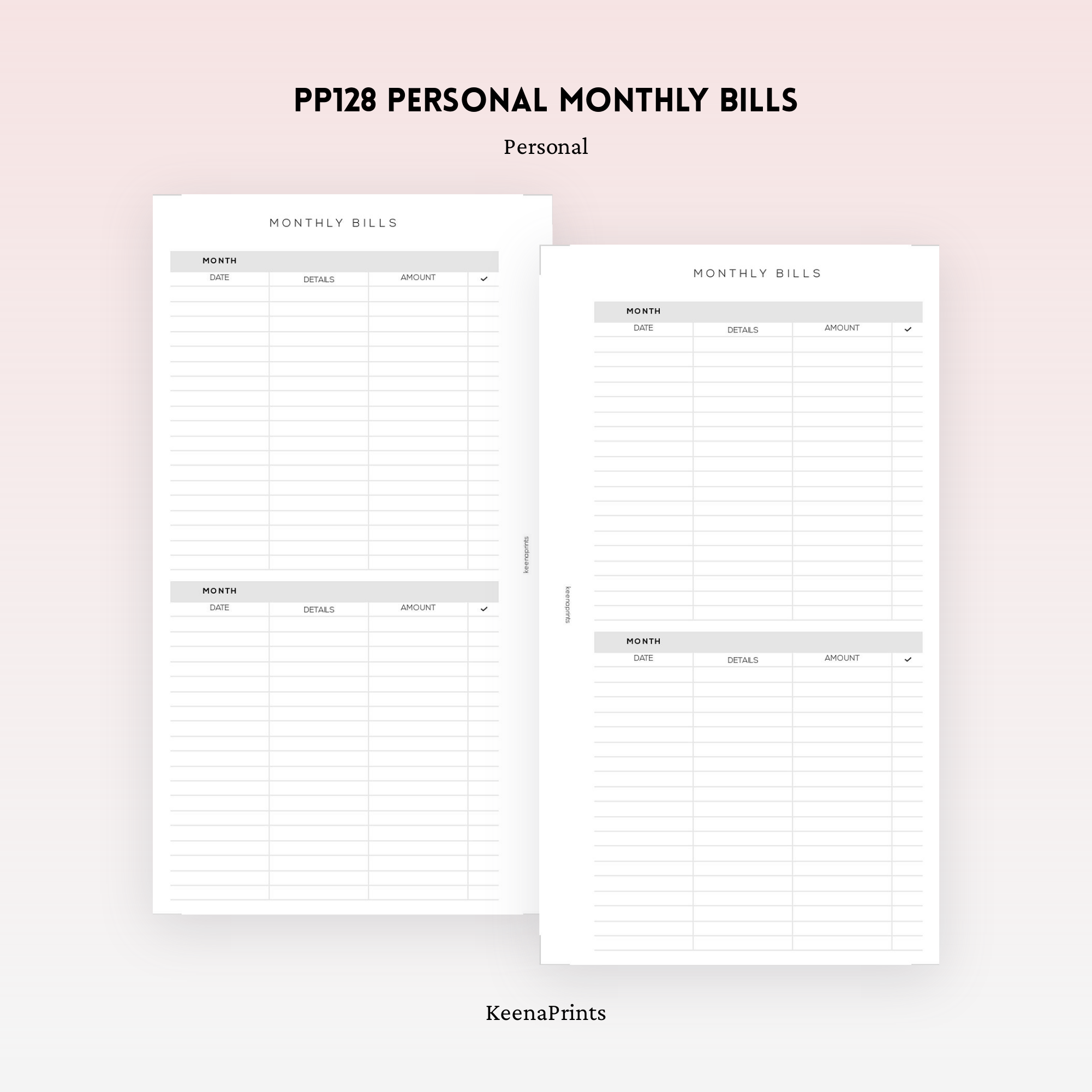 PP128 | MONTHLY BILLS PLANNER PRINTABLE INSERT – KeenaPrints