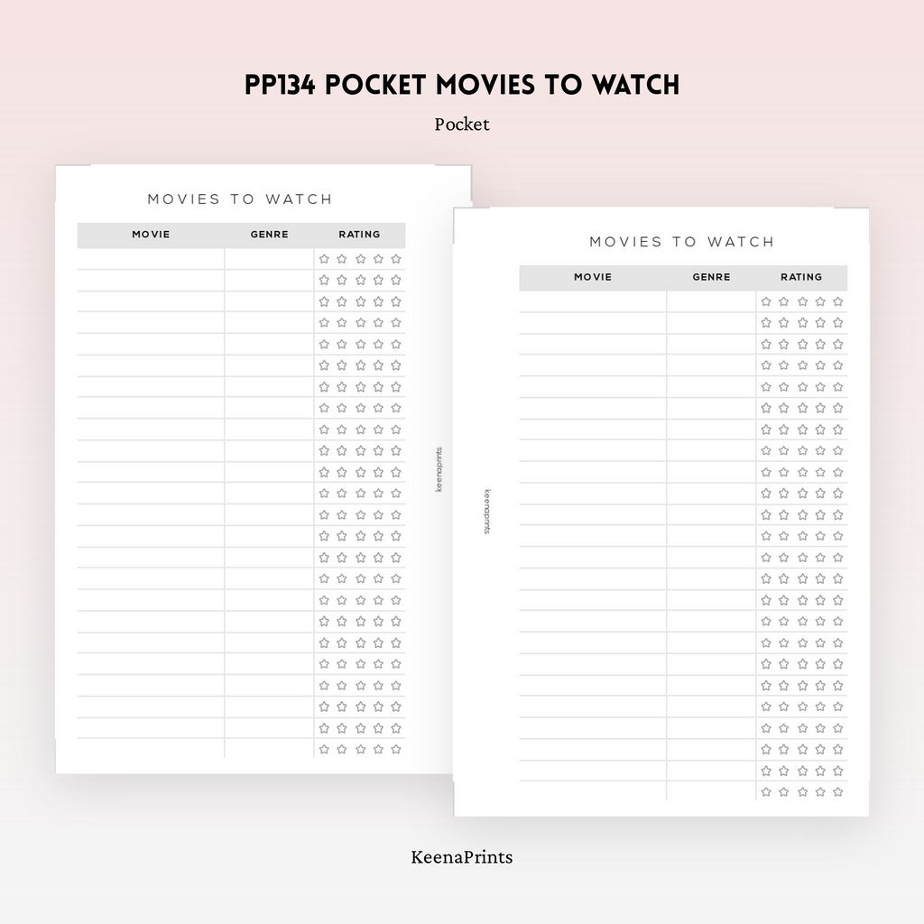 PP134 | MOVIES TO WATCH LIST PLANNER PRINTABLE INSERT