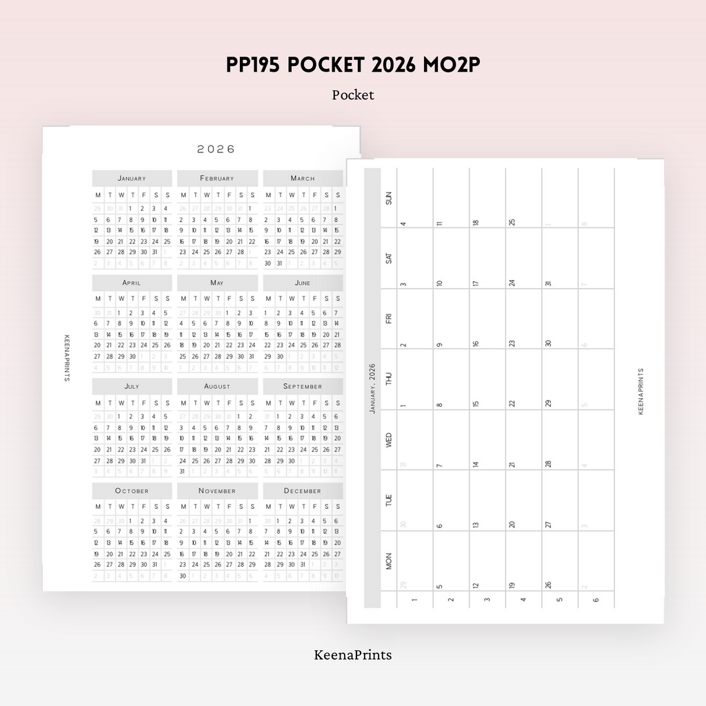 PP195 | 2026 MONTHLY, WEEKLY AND DAILY TRACKER PLANNER PRINTABLE INSERT