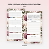 PP216 | FLORAL MONTHLY OVERVIEW PLANNER PRINTABLE INSERT FOR PERSONAL RINGS PLANNER WITH YEARLY GOALS, MONTHLY TASKS & QUOTES