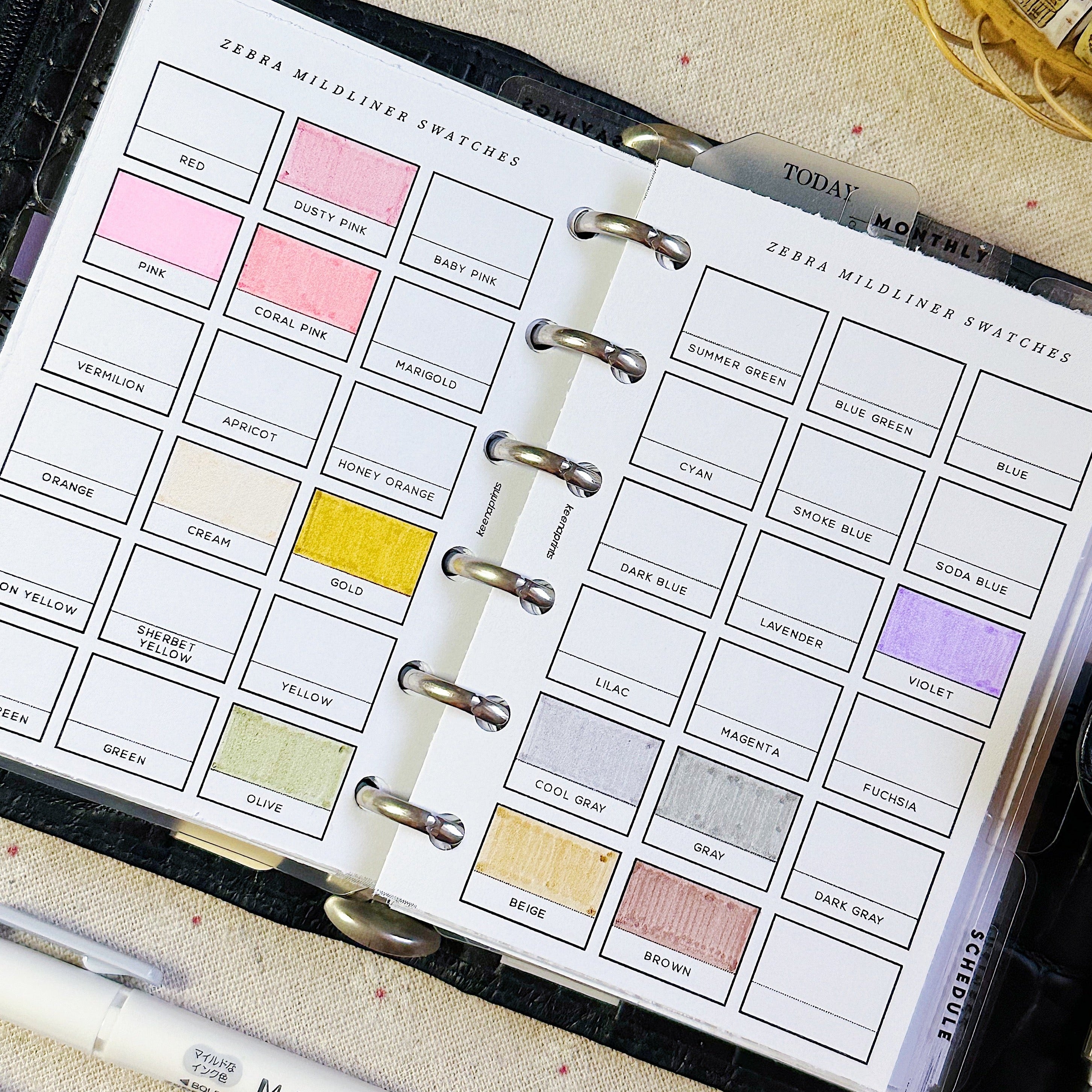 PP162 | HIGHLIGHTER SWATCH PLANNER PRINTABLE INSERT – KeenaPrints