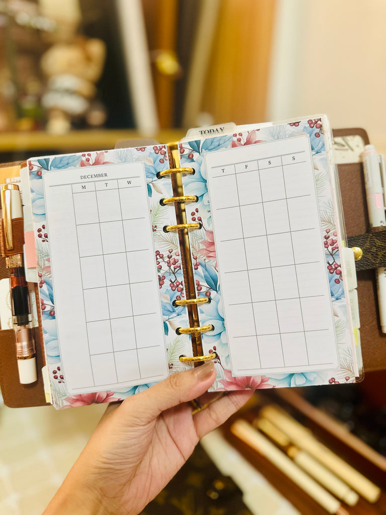 PP217 | FLORAL MONTHLY UNDATED CALENDAR PLANNER PRINTABLE INSERT FOR PERSONAL RINGS PLANNER WITH YEARLY GOALS, MONTHLY TASKS & QUOTES