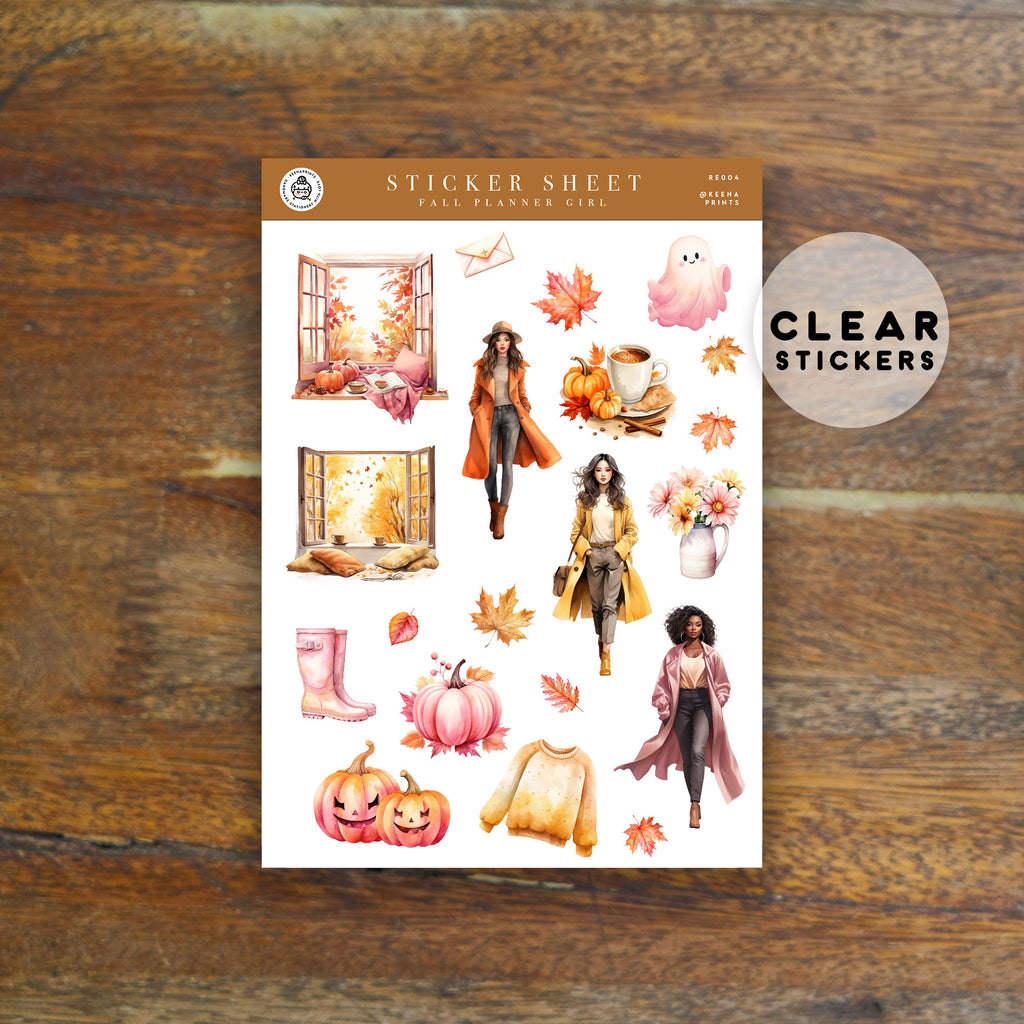FALL PLANNER GIRL DECO CLEAR STICKERS - RE004