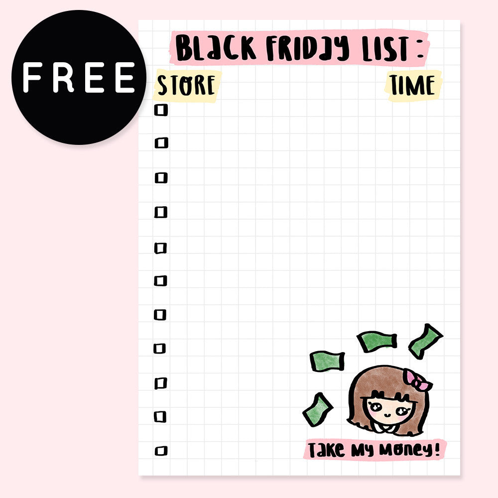 BLACK FRIDAY LIST PLANNER FREE PRINTABLE [A5 SIZE] - KeenaPrints planner stickers bullet journal diary sticker emoji stationery kawaii cute creative planner