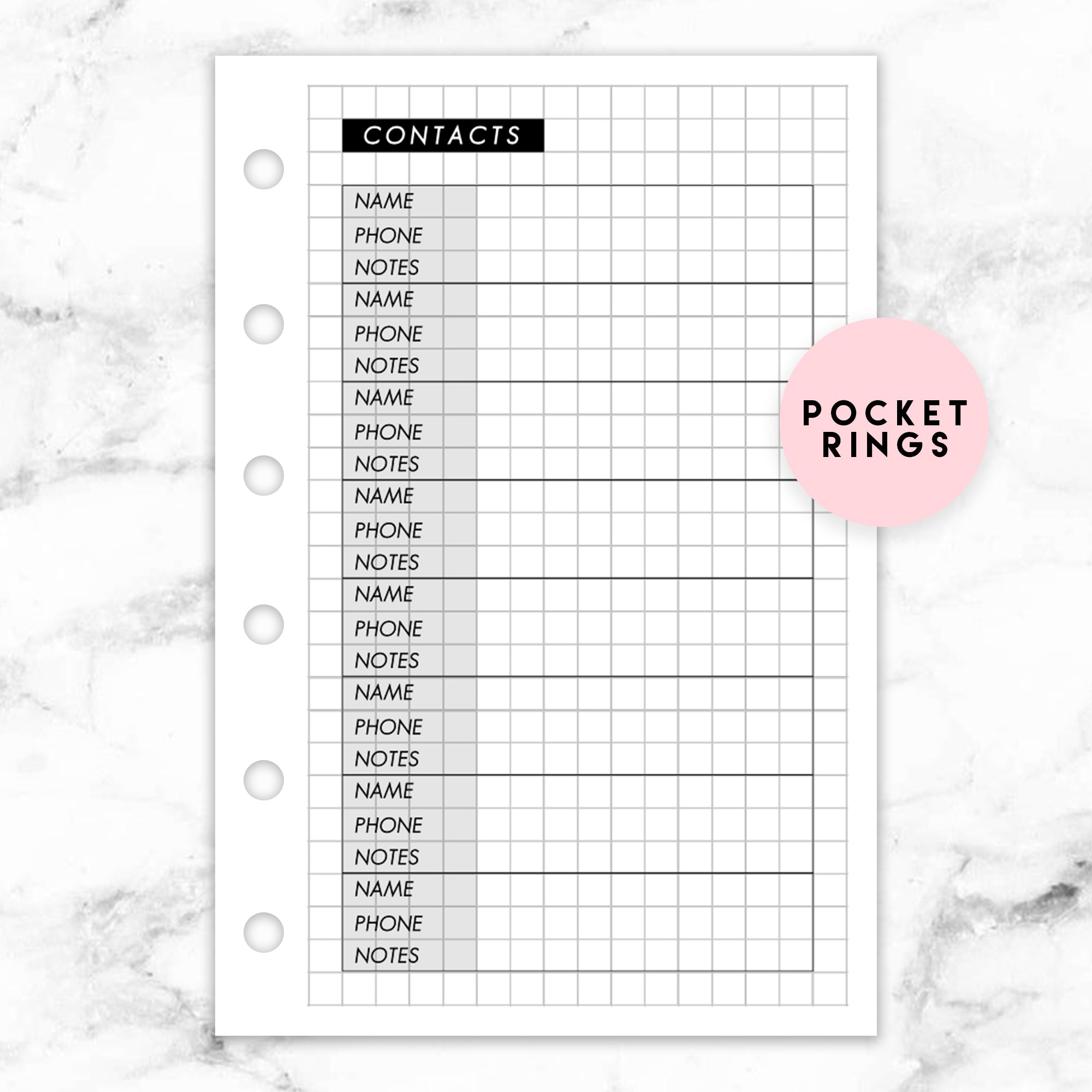 COMPACT CONTACTS PLANNER PRINTABLE - POCKET RINGS – KeenaPrints