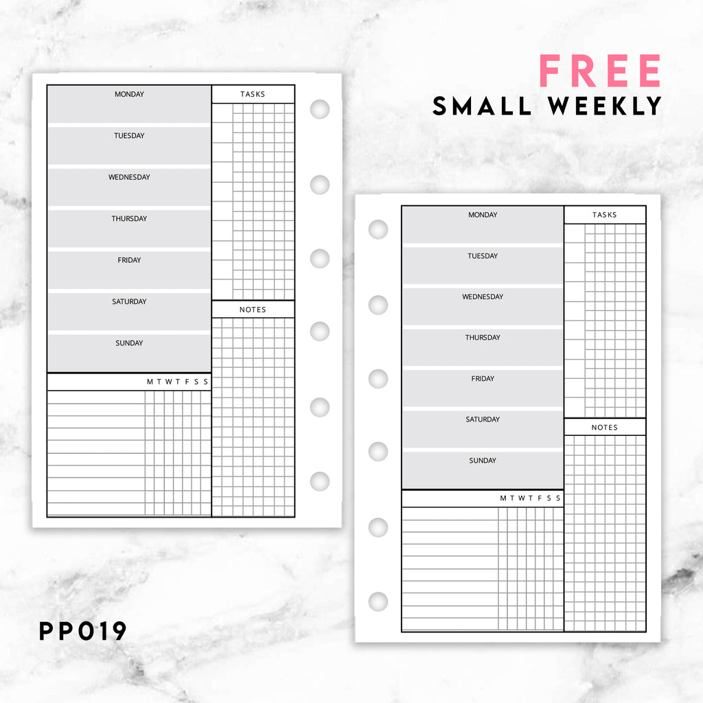PP019 SMALL WEEKLY PLANNER PRINTABLE INSERT FREE PRINTABLE Pp019 small weekly planner printable insert free printable