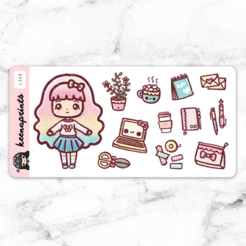 SPARKLING MERMAID PINK STICKERS CHIBI - A174