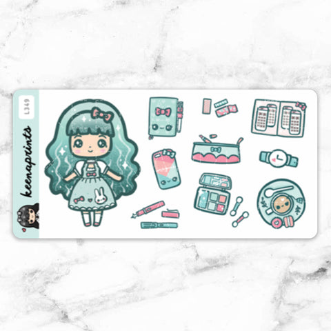 SPARKLING MERMAID TEAL STICKERS CHIBI - A190