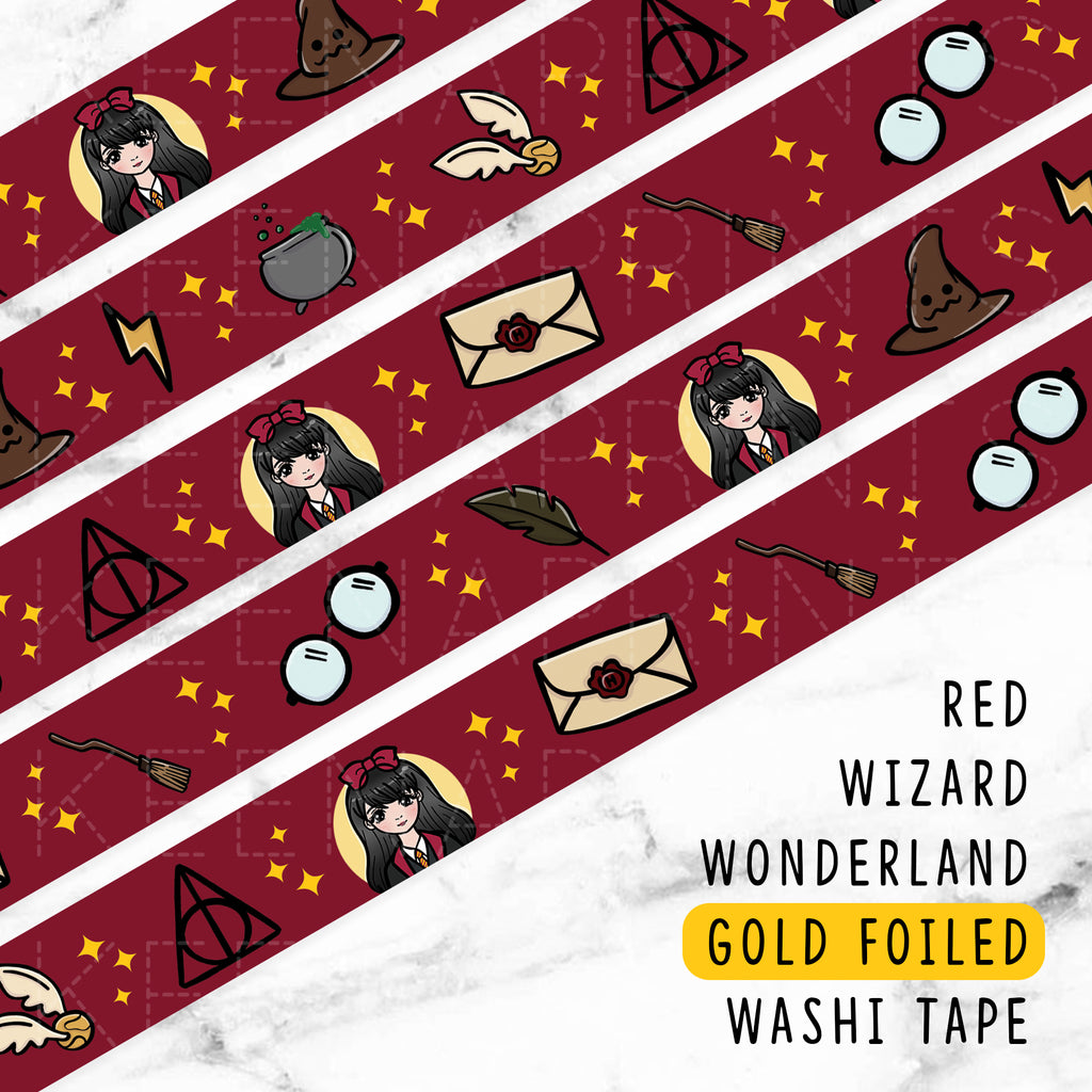RED WIZARD WONDERLAND GOLD FOILED WASHI TAPE - WT007 - KeenaPrints planner stickers bullet journal diary sticker emoji stationery kawaii cute creative planner