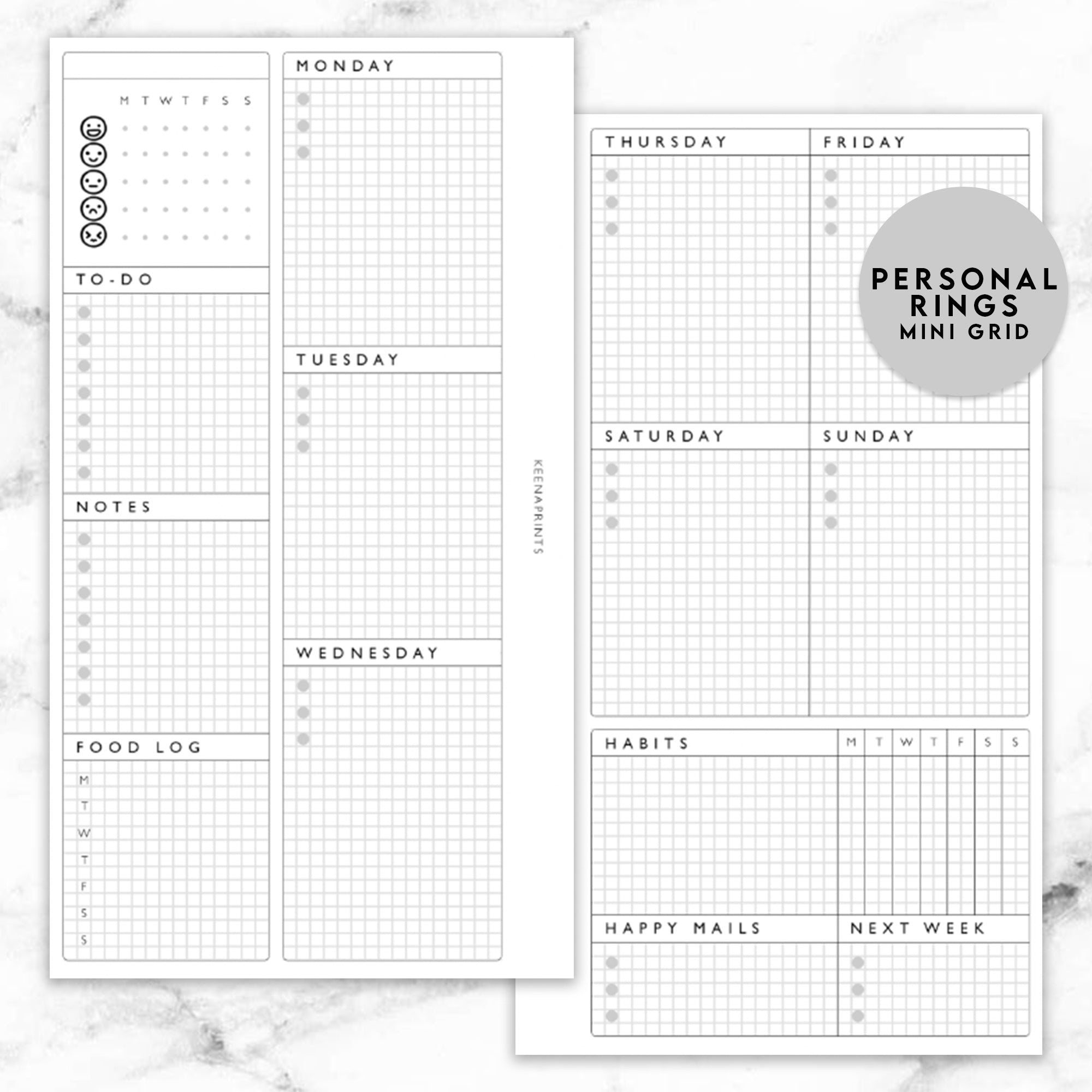 WEEK ON 2 PAGES PLANNER PRINTABLE - PERSONAL RINGS – KeenaPrints
