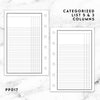 PP017 | CATEGORIZED LIST PLANNER PRINTABLE INSERT INSERT