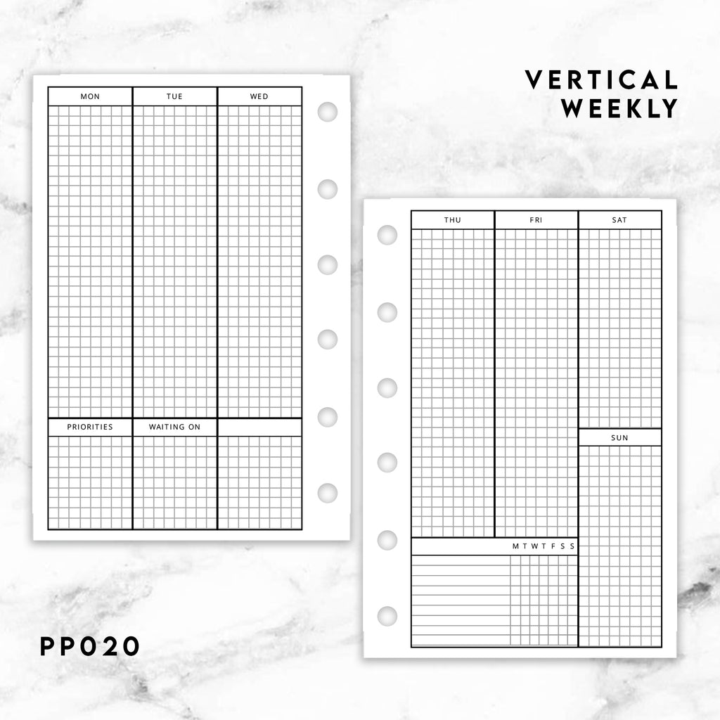 PP020 | VERTICAL WEEKLY PLANNER PRINTABLE INSERT