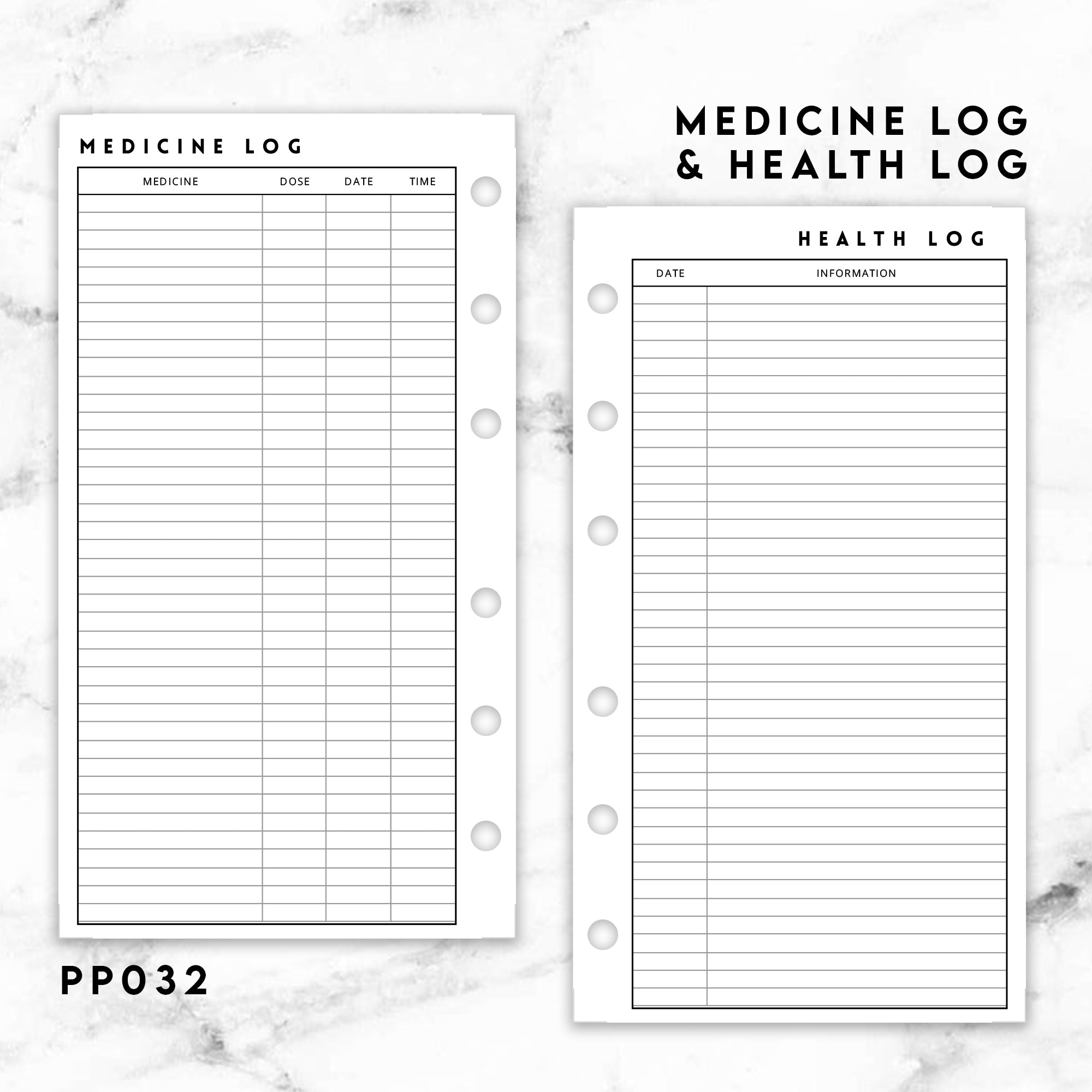PP032 | MEDICINE & HEALTH LOG PLANNER PRINTABLE INSERT – KeenaPrints