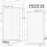 PP032 | MEDICINE & HEALTH LOG PLANNER PRINTABLE INSERT