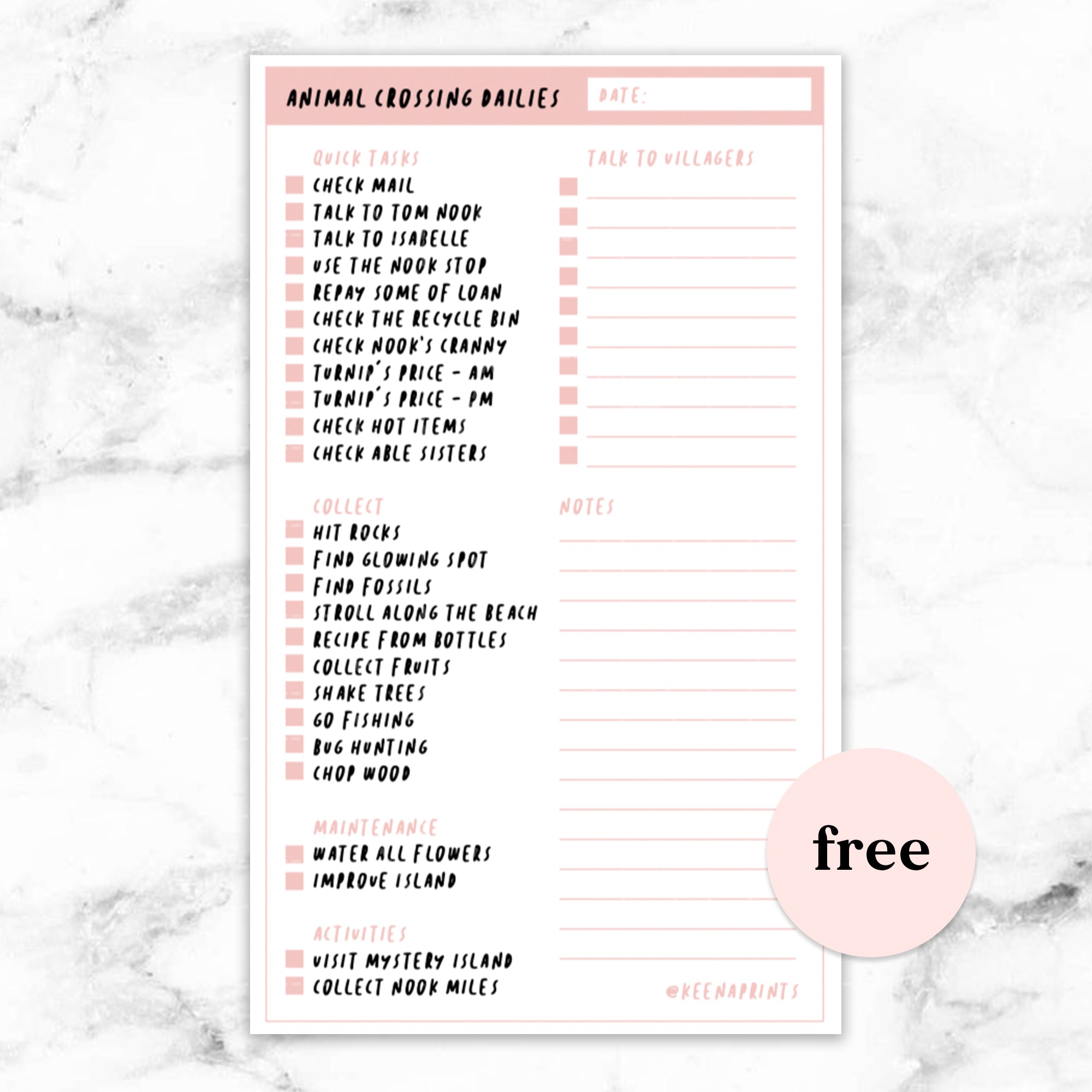 ANIMAL CROSSING DAILY CHECKLIST PLANNER FREE PRINTABLE - POCKET RINGS ...