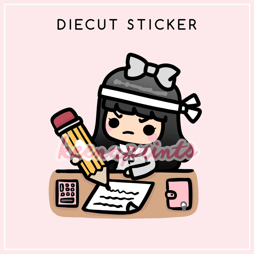 STUDYING LOLA DIECUT STICKER - DC024 - KeenaPrints planner stickers bullet journal diary sticker emoji stationery kawaii cute creative planner