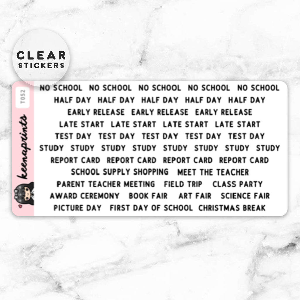 BACK TO SCHOOL LABEL CLEAR STICKERS - T052