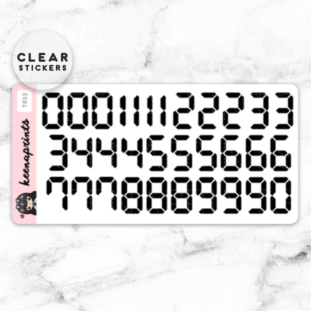 DIGITAL NUMBERS CLEAR STICKERS LARGE - T053