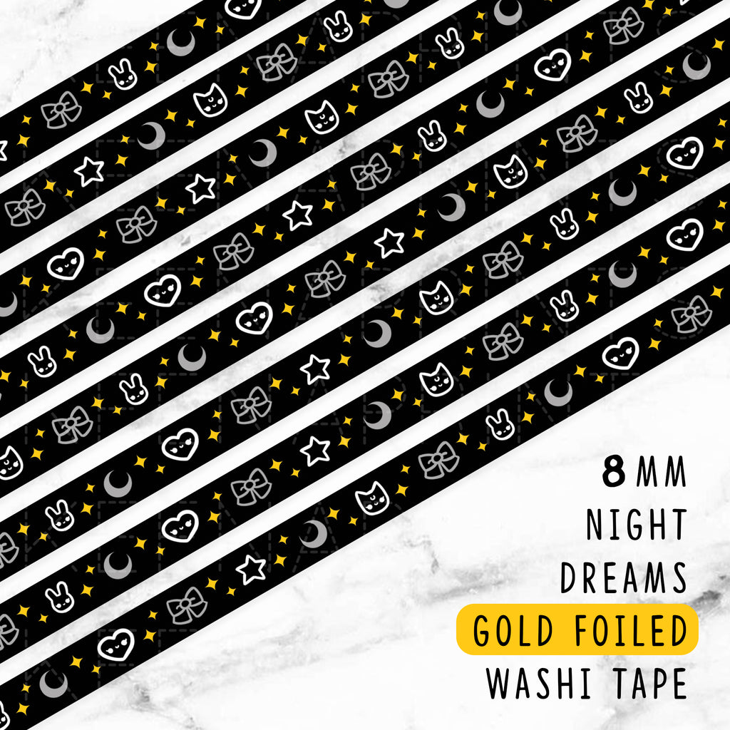 NIGHT DREAMS GOLD FOILED SLIM WASHI TAPE 8mm - WT039
