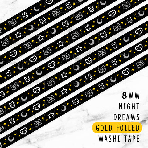 GREEN WIZARD WONDERLAND DREAMS GOLD FOILED SLIM WASHI TAPE 8mm - WT048