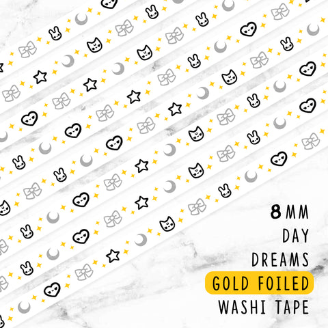GREEN WIZARD WONDERLAND DREAMS GOLD FOILED SLIM WASHI TAPE 8mm - WT048